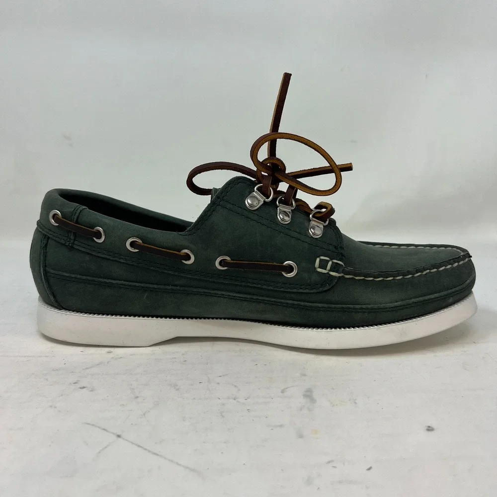 Polo Sport Ralph Lauren Boat‎ Shoes Loden Leather Moc Toe Green Men's 8D VTG NEW